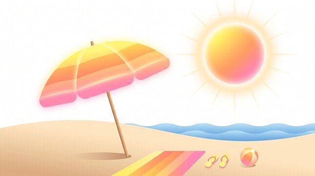 Summer Beach Scene with Umbrella, Towel, and Flip-Flops