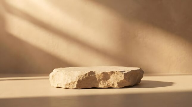 Natural stone podium on beige background
