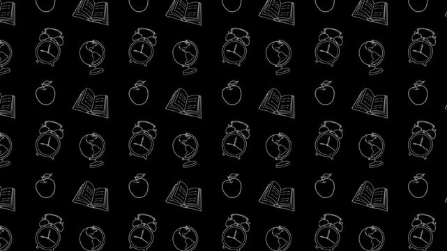 animated background with chalck doodles. back to school animated pattern