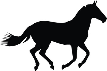Fototapeta premium Black horse silhouette running on white background equestrian animal illustration