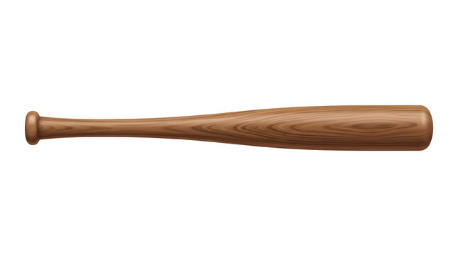 Classic wooden baseball bat with natural grain texture, professional sports equipment on white background, traditional brown wood bat for softball
