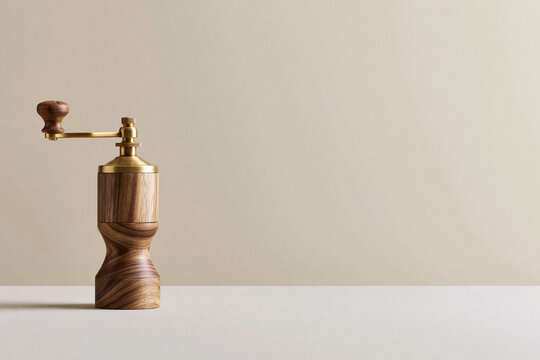 Hand coffee grinder with wooden body and brass handle vintage kitchen