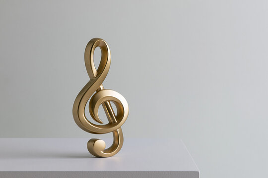 Brass treble clef sculpture on grey surface music and melody concept