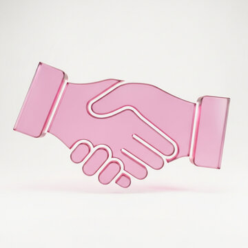 Pink glass handshake icon on white background