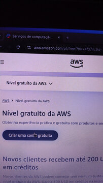 ITABIRA, MINAS GERAIS, BRAZIL - JULY 26, 2026: Amazon Web Services AWS website free tier signup page and logo on a computer screen