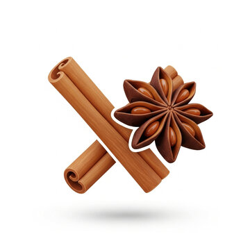 Cinnamon sticks and star anise spice isolated on white background