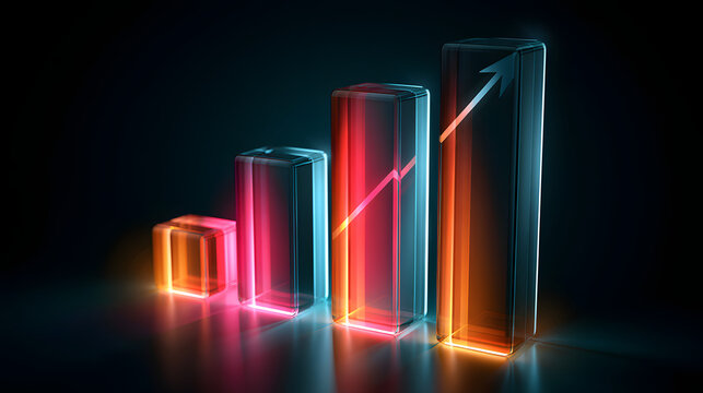 Chromatic business expansion idea featuring a gleaming glass bar chart