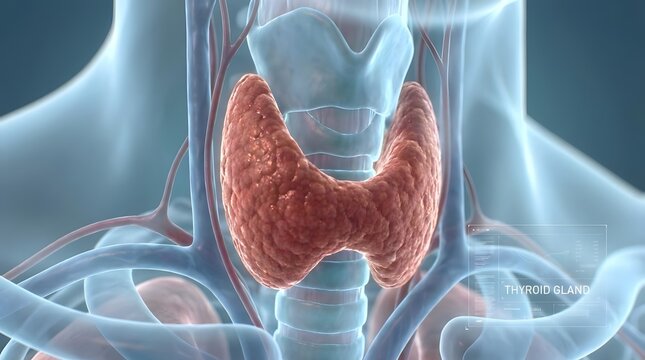Anatomical 3D model of human thyroid gland in neck
