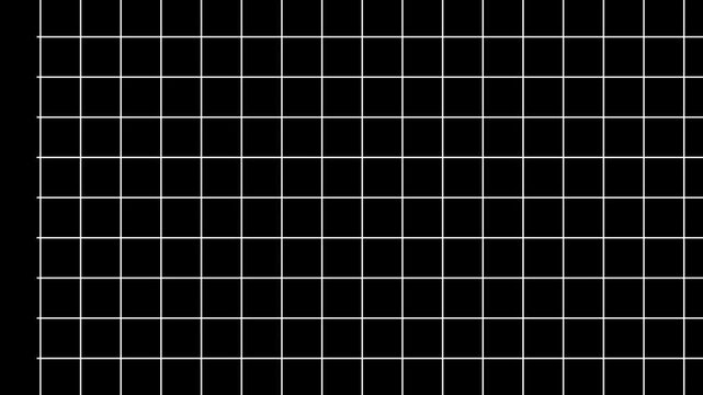 Clean animated white grid lines forming a seamless geometric background on a black backdrop. Perfect for technology presentations, HUD interfaces, futuristic UI, data visualization, motion graphics,