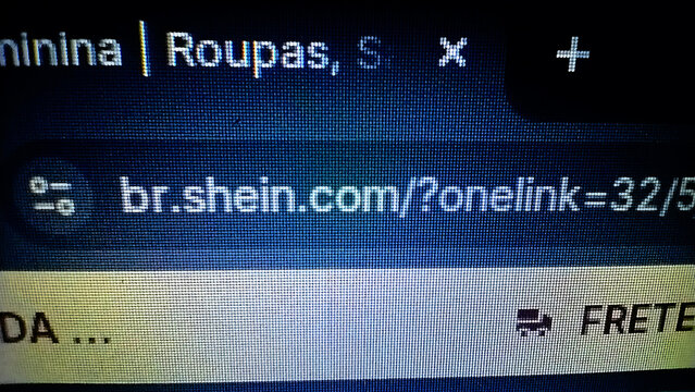 ITABIRA, MINAS GERAIS, BRAZIL - JULY 26, 2026: Close up of Shein Brazil website URL br.shein.com in a web browser address bar