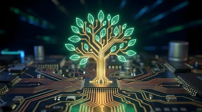 Digital tree growing on electronic circuit board