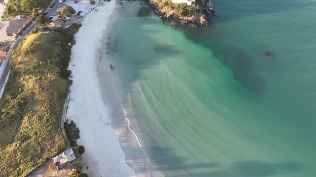 Cabo Frio in Rio de Janeiro. Sunrise in Forte beach. Aerial view, establishing shot.