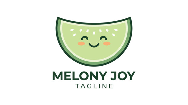 Cute green honeydew melon slice mascot logo design.