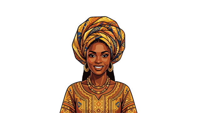 African Woman Portrait Traditional Headwrap Vector Illustration