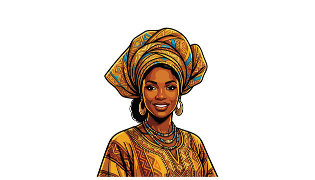 African Woman Portrait Traditional Headwrap Vector Illustration