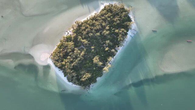 Cabo Frio in Rio de Janeiro. Sunrise in Forte beach. Japones Island. Aerial view, establishing shot.