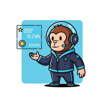 Cute Monkey Astronaut Presenting Digital Information.