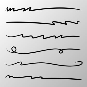 Hand Drawn Black Underline Stroke Set Isolated On White Background Vector Illustration