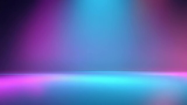 Vibrant neon lights illuminate an empty stage with a futuristic glow, blending blue and pink hues in a mesmerizing abstract background. Perfect for modern digital designs