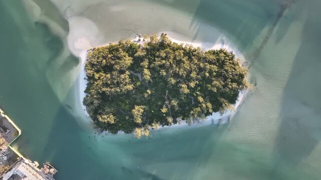 Cabo Frio in Rio de Janeiro. Sunrise in Forte beach. Japones Island. Aerial view, establishing shot.