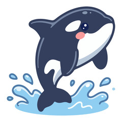 Naklejka premium Cute Orca Killer Whale Jumping Water Splash