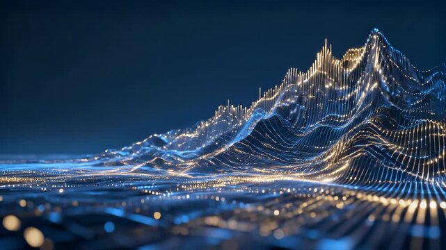 Abstract Digital Landscape Visualization Representing Data Flow and Complex Network Connectivity in a Futuristic Technological Environment