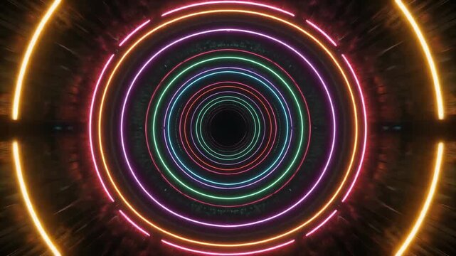 Vibrant Neon Circular Tunnel Portal 4K Generative AI