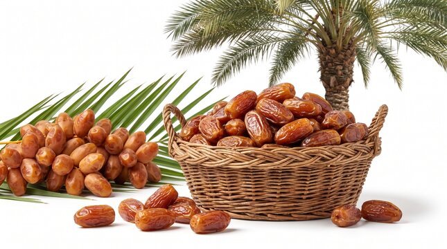 Fresh sweet date fruits arranged in a rustic basket for healthy gourmet snacks.