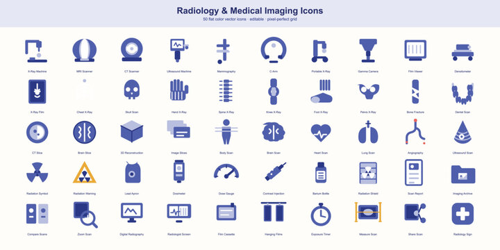 Radiology and Medical Imaging Flat Icons Set &ndash; Editable Vector X-Ray