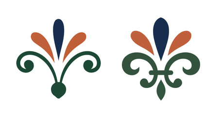 Set of two elegant botanical and fleur de lis ornamental design elements for decorative floral patterns © The blitz