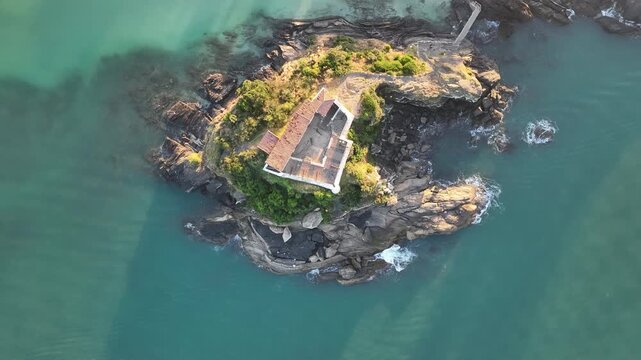Cabo Frio in Rio de Janeiro. Sunrise in Forte beach. Aerial view, establishing shot.