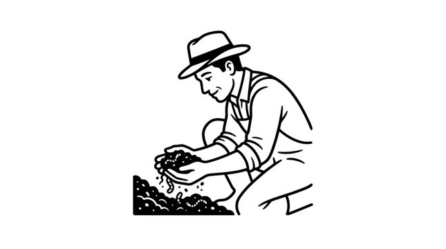 Modern Black and White of Farmer Harvesting Grapes from Vineyard with high quality professional line art symbols for modern creative design and digital branding projects