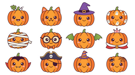 Fototapeta premium Halloween Pumpkins with Whimsical Cartoon Faces.