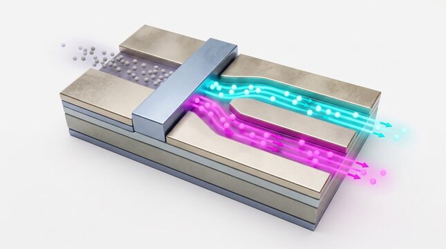 3D Physics Diagram of Electron Spin Alignment in a Spintronics Logic Gate