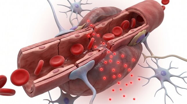 3D Microscopic Diagram of Blood-Brain Barrier Breakdown and Cerebral Edema
