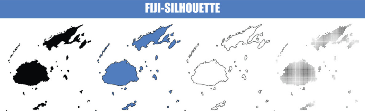 Fiji island group map outline in solid fill outline and patterned fill variations isolated on white background