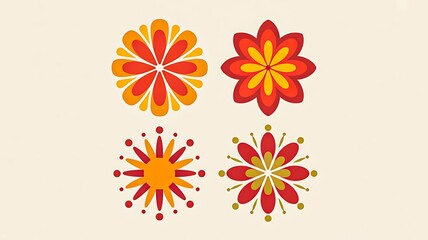 Fototapeta premium Colorful floral design elements with decorative vintage flower patterns on beige background
