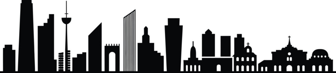 Black and white of city skyline with skyscrapers and landmarks building architecture © Samiul