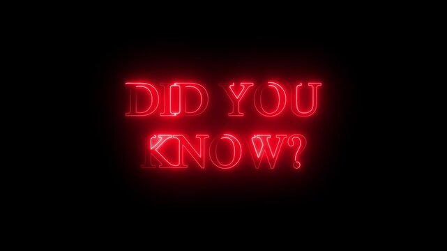 Eye-catching neon "Did You Know?" text animation with a bright blue glowing effect on a black background. Ideal for educational videos, quizzes, fun facts, social media reels, YouTube intros.