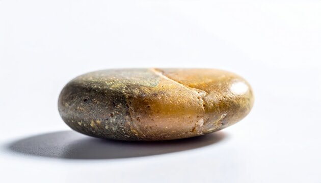 Smooth Oval River Stone with Earthy Tones Isolated on White Background.