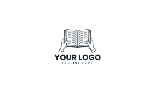 Black Image Vector Logo of Hands Reading Dictionary, Multi Language Translation Book Study Concept Isolated on White