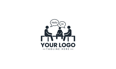 Obraz premium Black Vector Logo of Two People Chatting, Cross Cultural Communication Speech Bubble Art Isolated on White Background