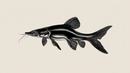 Fototapeta premium Black and White Illustration of a Catfish Swimming in Water