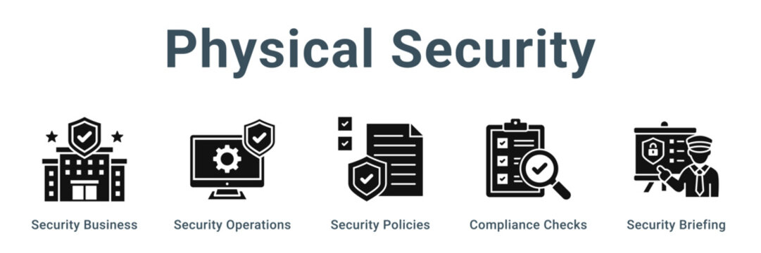 Physical Security web banner icon vector illustration concept, Security Business, Security Operations, Security Policies, Compliance Checks, Security