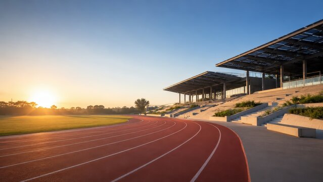 Running Track at a Modern Sports Stadium During Sunset