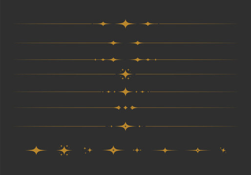 Gold spark and star light shape line divider vector collection