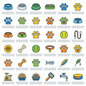 Colorful Pet Accessories and Items Set Illustration