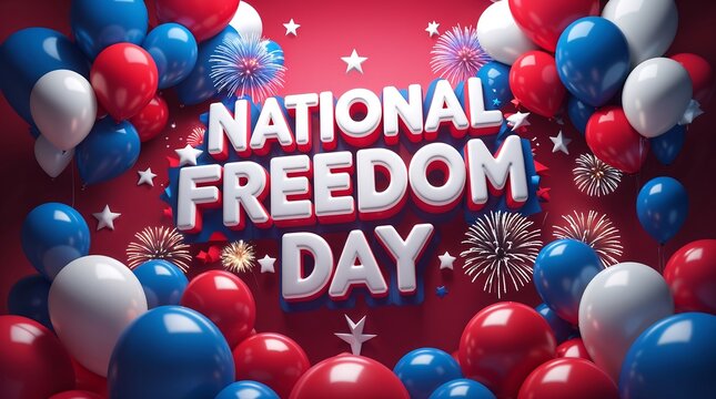 National freedom day celebration with red, white and blue balloons