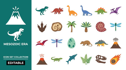 Mesozoic era dinosaur and prehistoric life icon set © Royal Studio