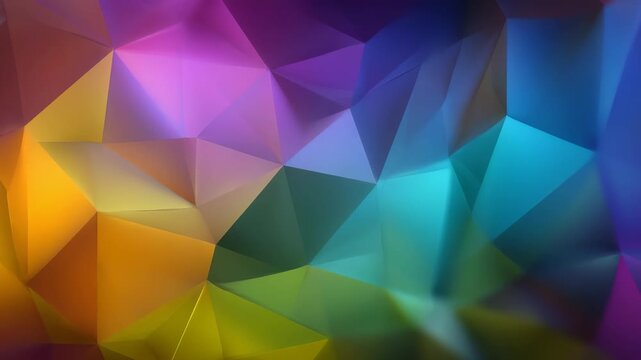 Vivid polygonal abstract background featuring a dynamic blend of colorful geometric shapes and gradients. Modern digital art design perfect for creative projects and visual storytelling